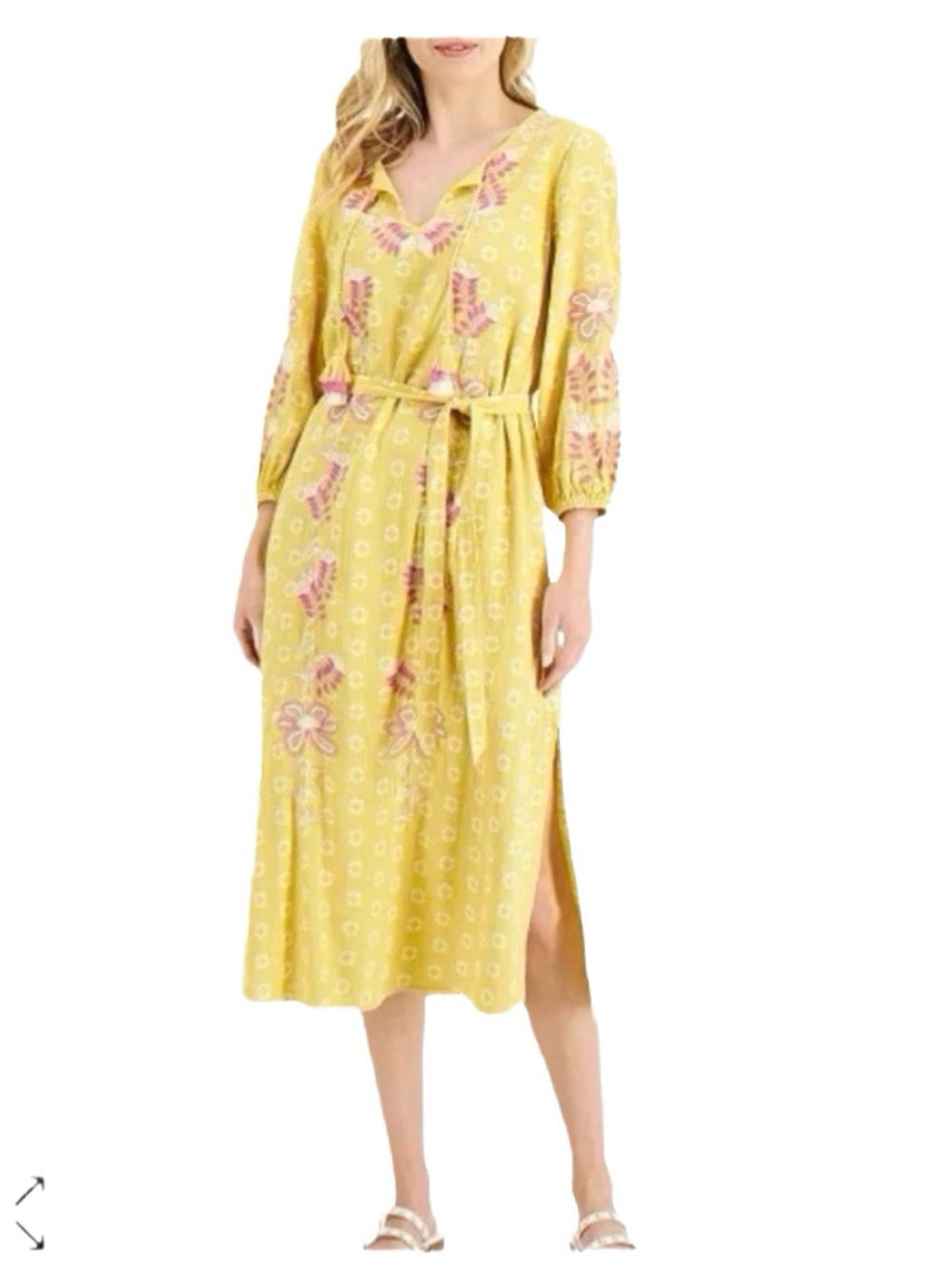 Charter Club Yellow Linen-Blend Embroidered Maxi Dress Size XL